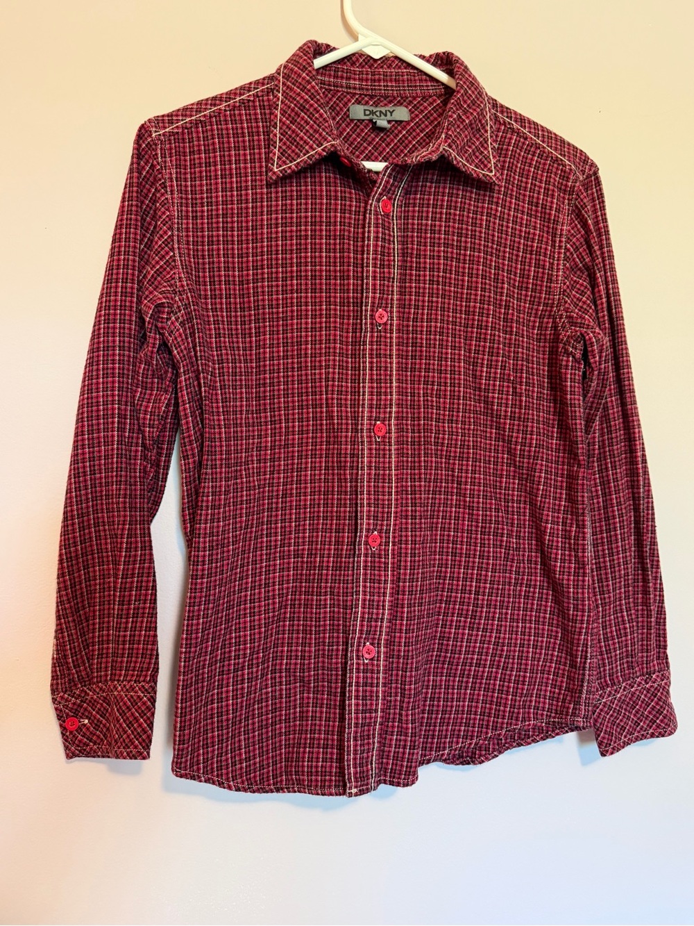 DKNY Men’s Red Plaid Casual Button-Down Shirt